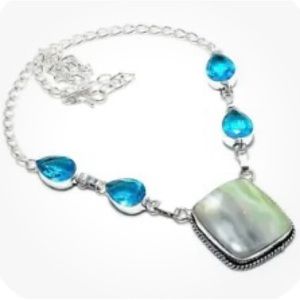 Swiss Green Opal, Blue Topaz, lab Gemstones Handcrafted Ethnic Boho Necklace